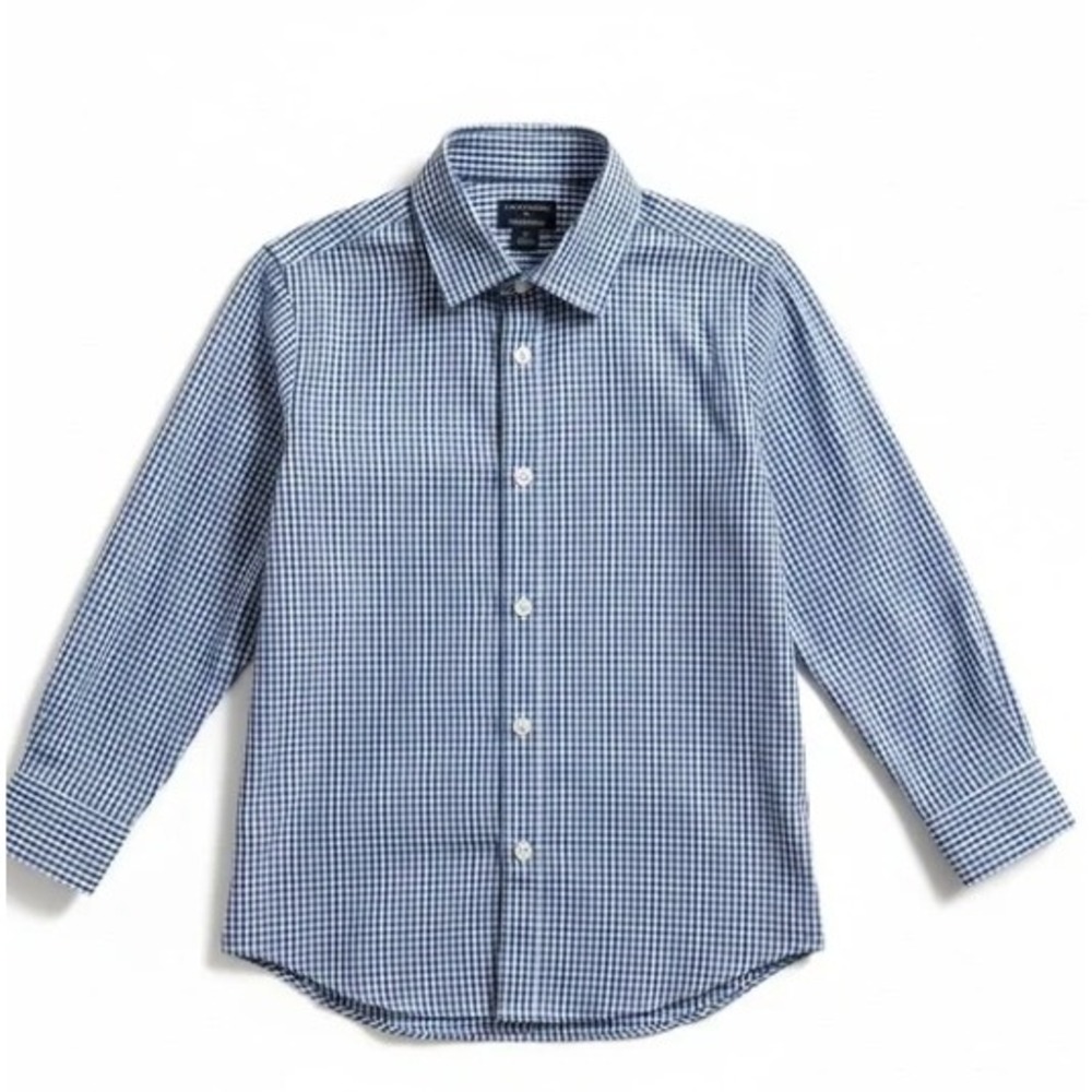 Crewcuts Thompson‎ Boys Blue White Gingham Button Down Shirt J5156 Size 8 NWT